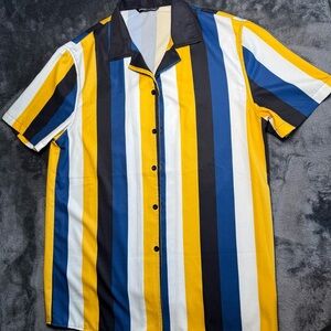 SHEIN Yellow and Blue Casual Button Down Shirt